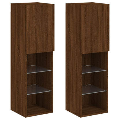 TV Cabinets with LED Lights 2 pcs Brown Oak 30.5x30x102 cm