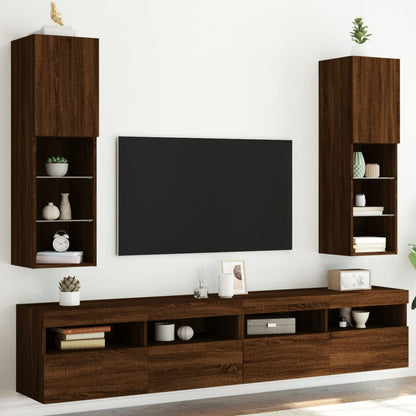 TV Cabinets with LED Lights 2 pcs Brown Oak 30.5x30x102 cm