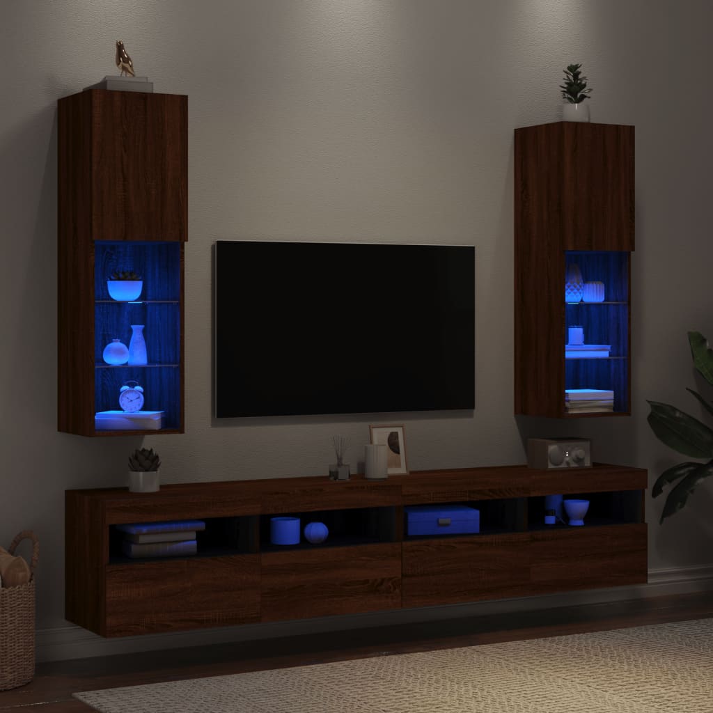 TV Cabinets with LED Lights 2 pcs Brown Oak 30.5x30x102 cm