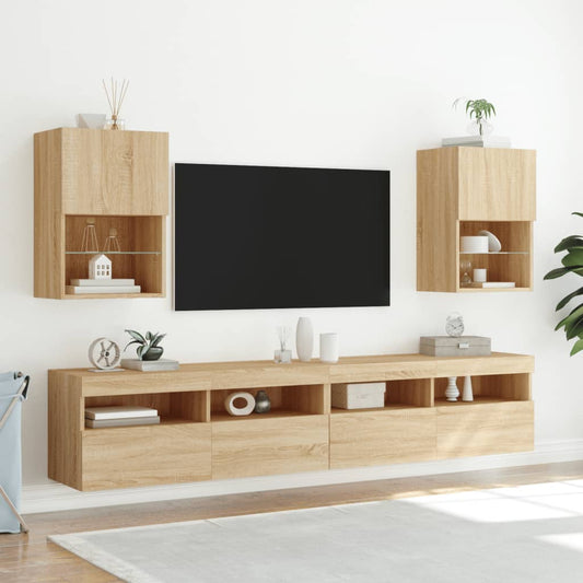 TV Cabinets with LED Lights 2 pcs Sonoma Oak 40.5x30x60 cm