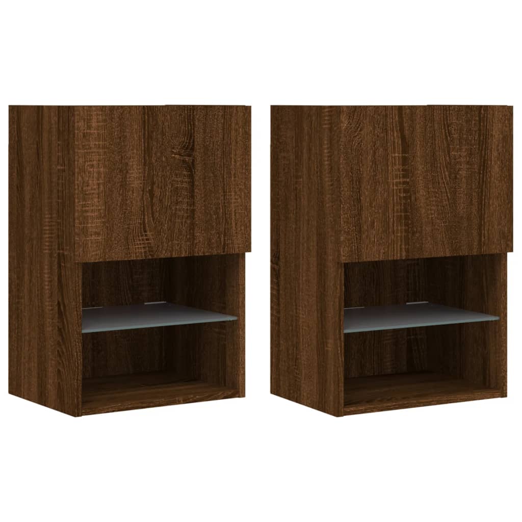 TV Cabinets with LED Lights 2 pcs Brown Oak 40.5x30x60 cm