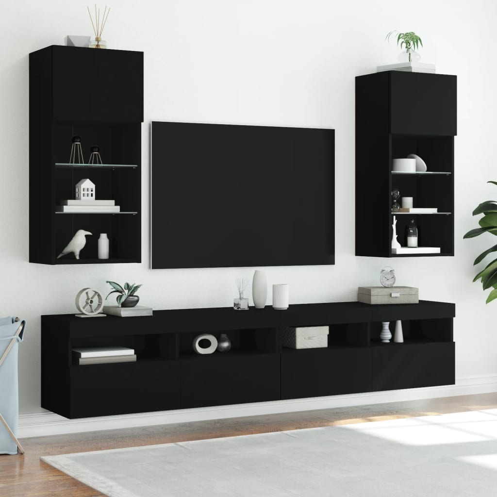 TV Cabinet with LED Lights Black 40.5x30x90 cm