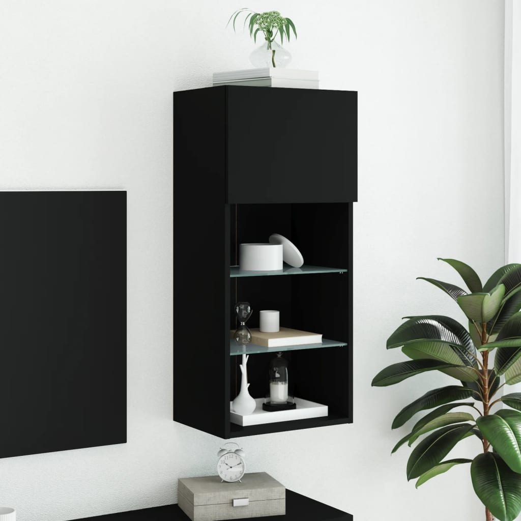 TV Cabinet with LED Lights Black 40.5x30x90 cm