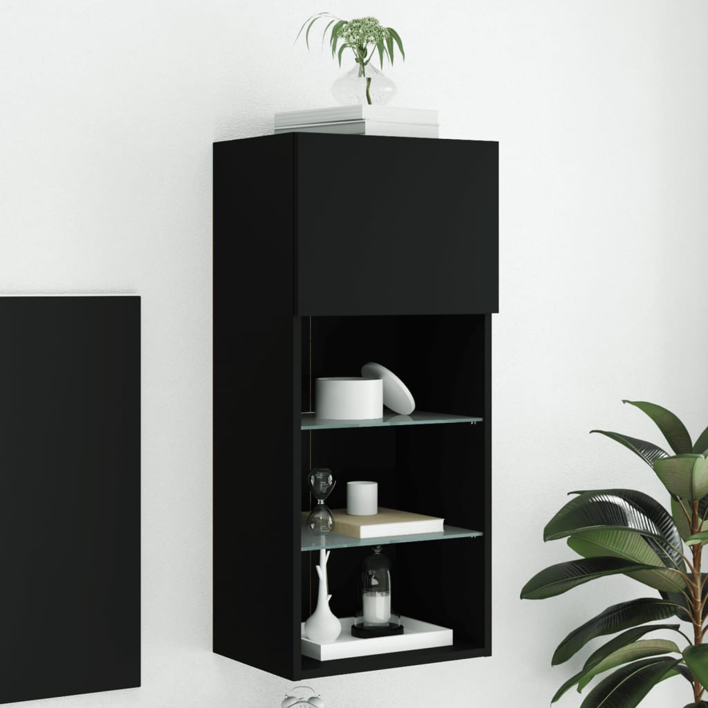 TV Cabinet with LED Lights Black 40.5x30x90 cm