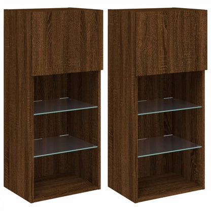 TV Cabinets with LED Lights 2 pcs Brown Oak 40.5x30x90 cm