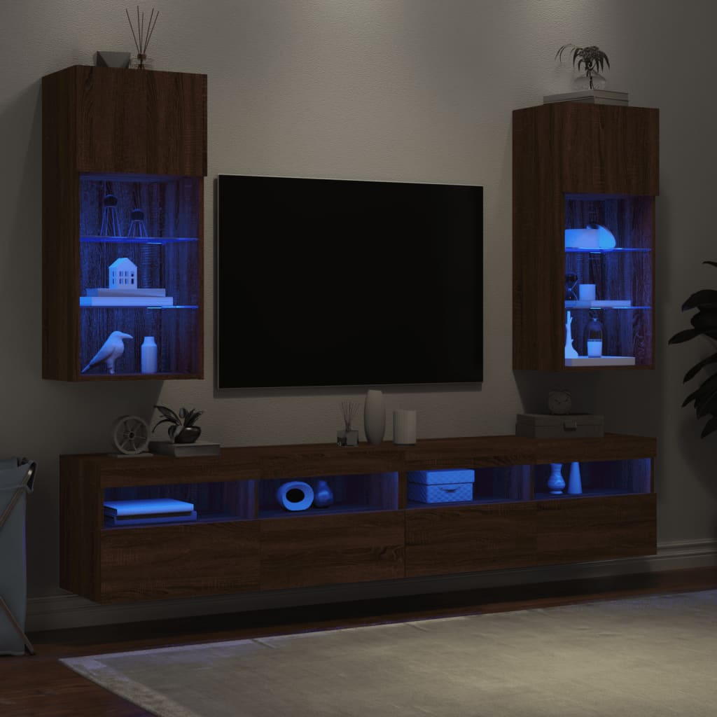 TV Cabinets with LED Lights 2 pcs Brown Oak 40.5x30x90 cm