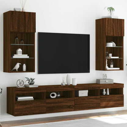 TV Cabinets with LED Lights 2 pcs Brown Oak 40.5x30x90 cm