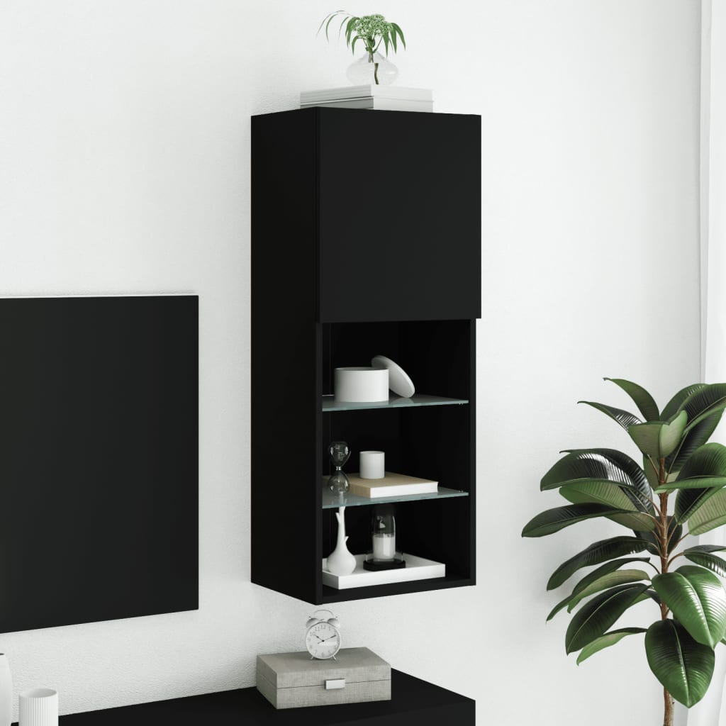 TV Cabinet with LED Lights Black 40.5x30x102 cm