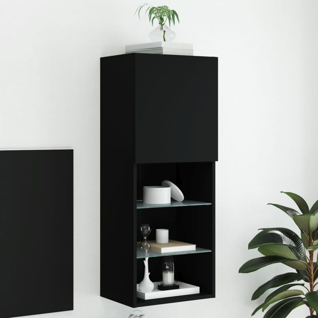 TV Cabinet with LED Lights Black 40.5x30x102 cm