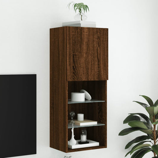 TV Cabinet with LED Lights Brown Oak 40.5x30x102 cm