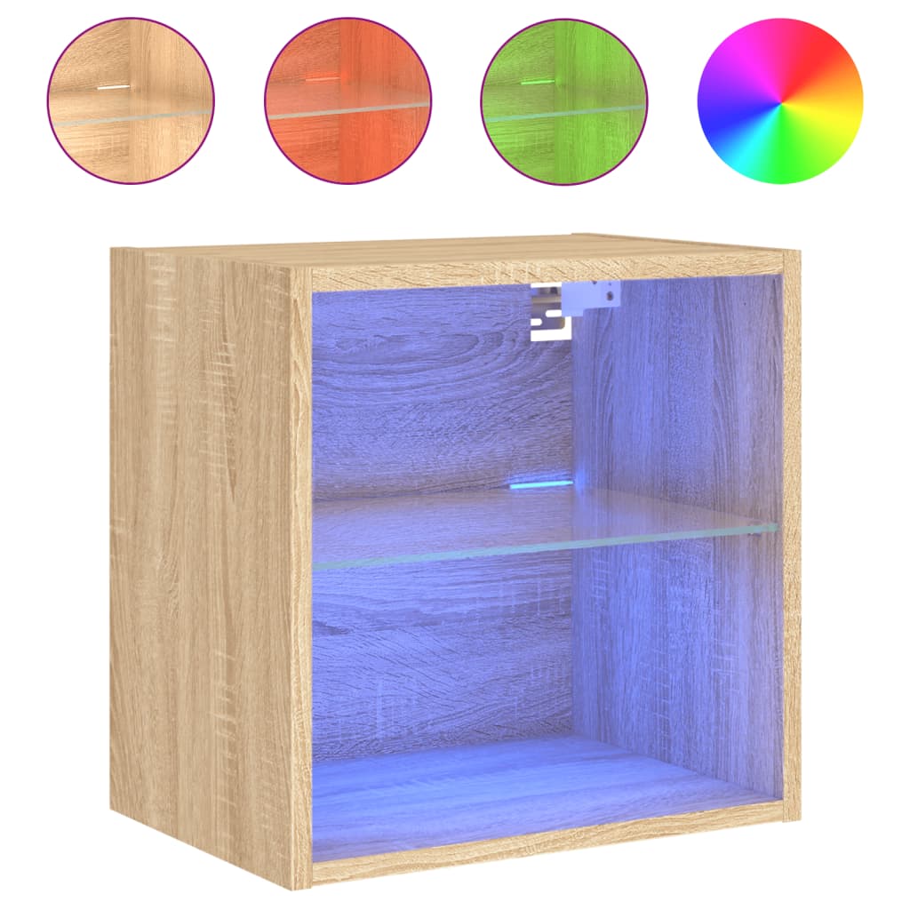 Bedside Cabinet with LED Lights Wall-mounted Sonoma Oak