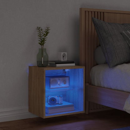 Bedside Cabinet with LED Lights Wall-mounted Sonoma Oak