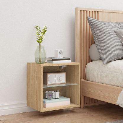 Bedside Cabinet with LED Lights Wall-mounted Sonoma Oak