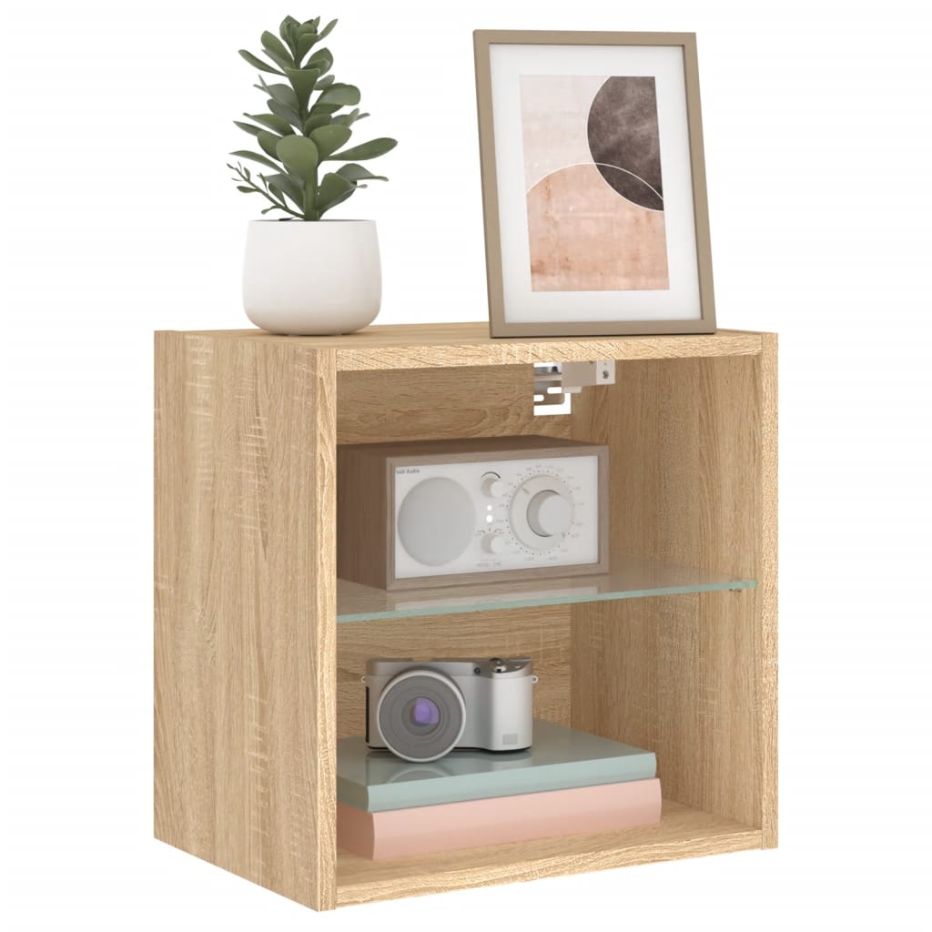 Bedside Cabinet with LED Lights Wall-mounted Sonoma Oak