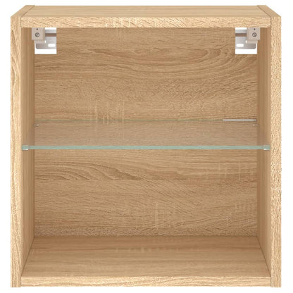 Bedside Cabinet with LED Lights Wall-mounted Sonoma Oak