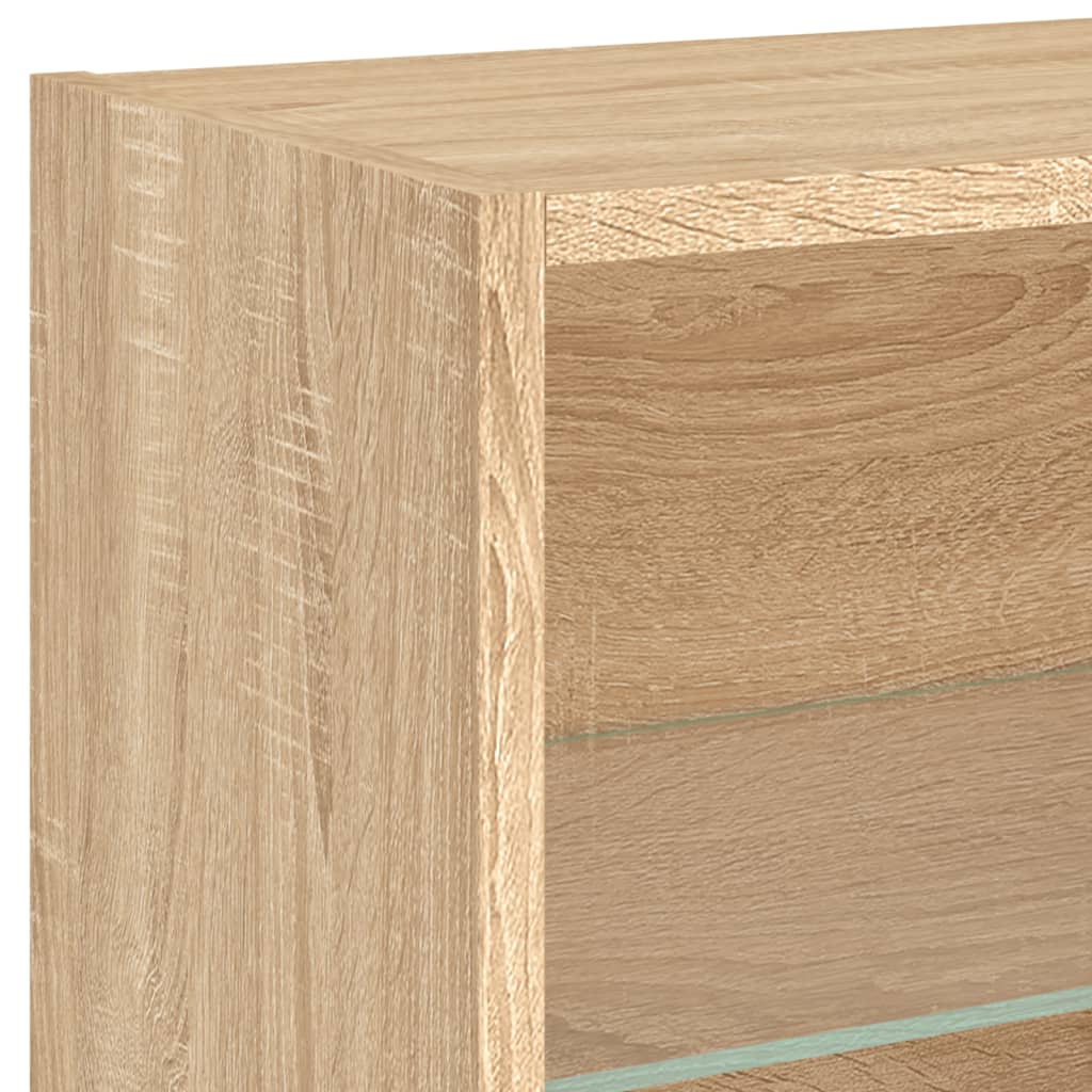 Bedside Cabinet with LED Lights Wall-mounted Sonoma Oak