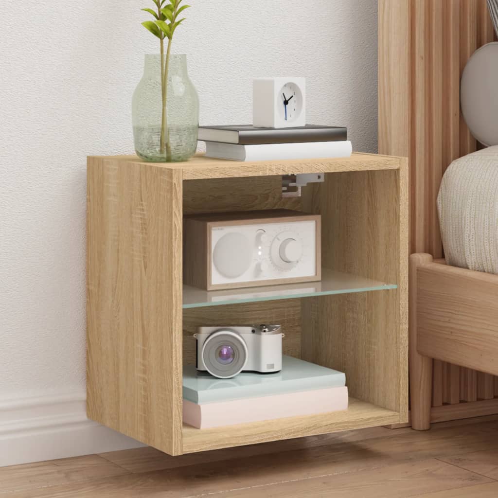 Bedside Cabinet with LED Lights Wall-mounted Sonoma Oak