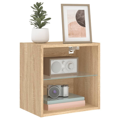 Bedside Cabinets with LED Lights Wall-mounted 2 pcs Sonoma Oak