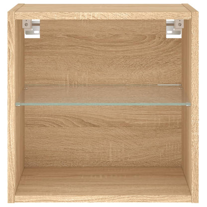 Bedside Cabinets with LED Lights Wall-mounted 2 pcs Sonoma Oak