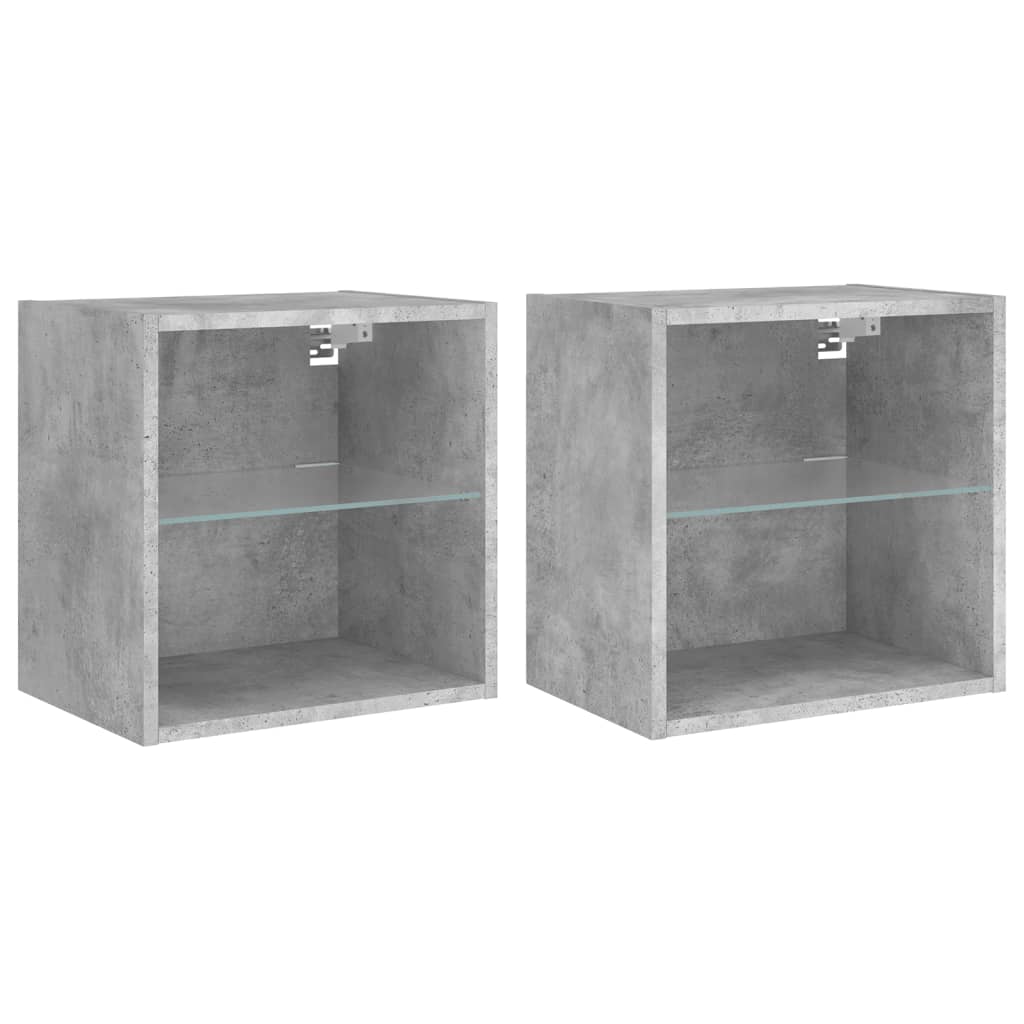 Bedside Cabinets with LED Lights Wall-mounted 2 pcs Concrete Grey