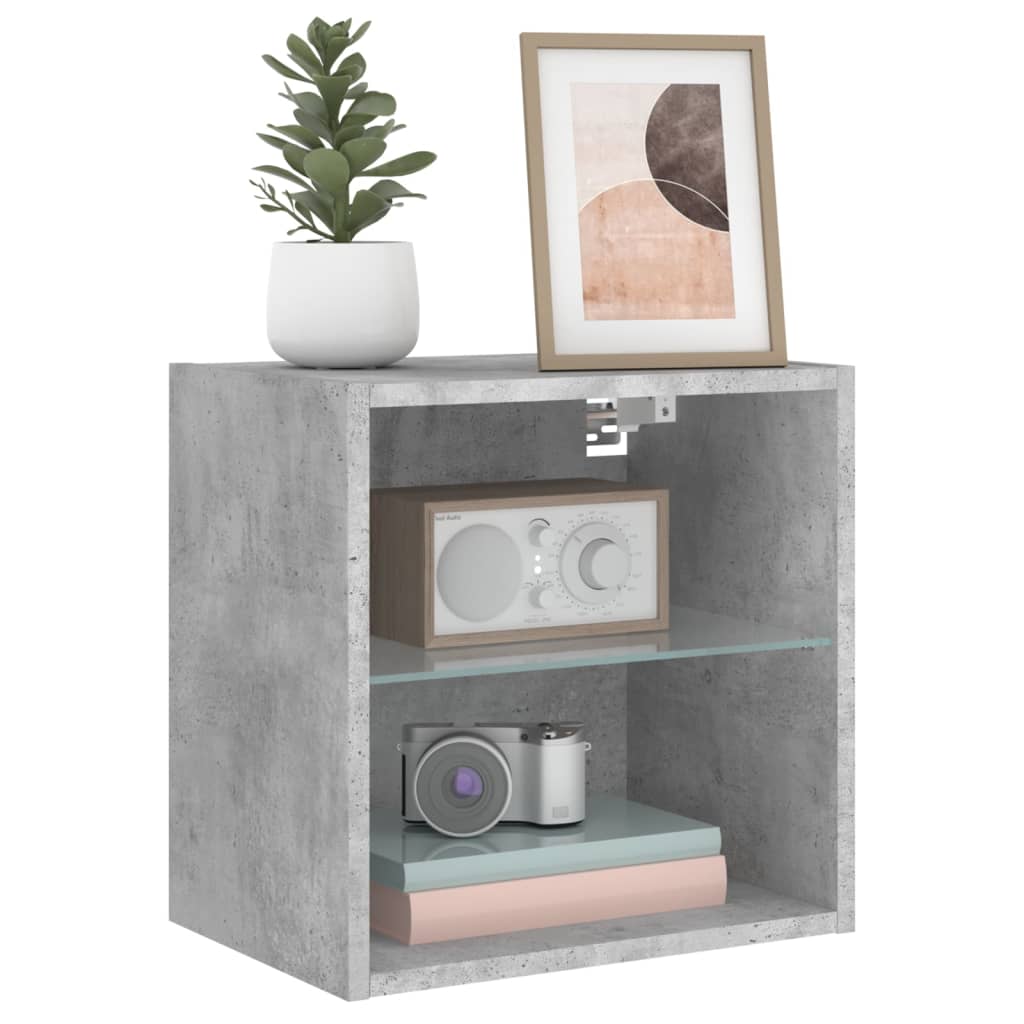 Bedside Cabinets with LED Lights Wall-mounted 2 pcs Concrete Grey