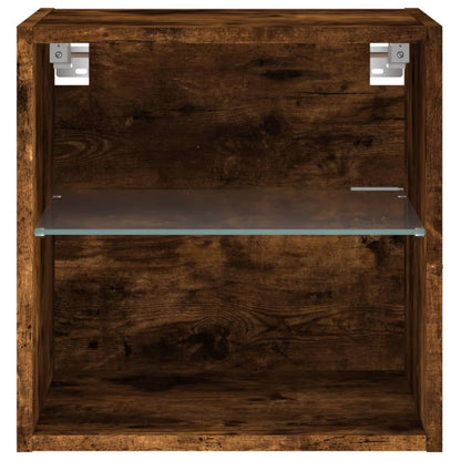 Bedside Cabinet with LED Lights Wall-mounted Smoked Oak