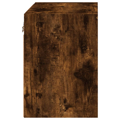 Bedside Cabinet with LED Lights Wall-mounted Smoked Oak