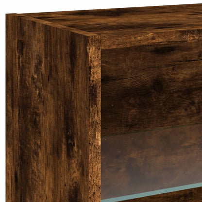 Bedside Cabinet with LED Lights Wall-mounted Smoked Oak