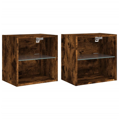 Bedside Cabinets with LED Lights Wall-mounted 2 pcs Smoked Oak