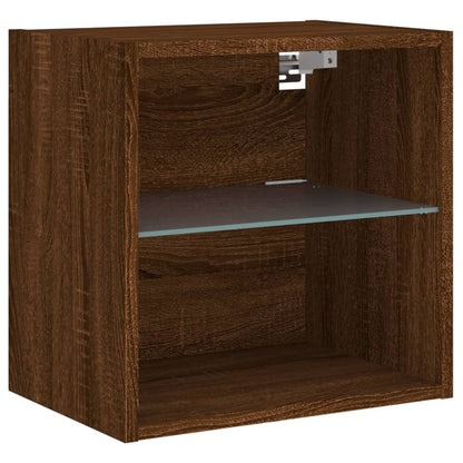 Bedside Cabinet with LED Lights Wall-mounted Brown Oak