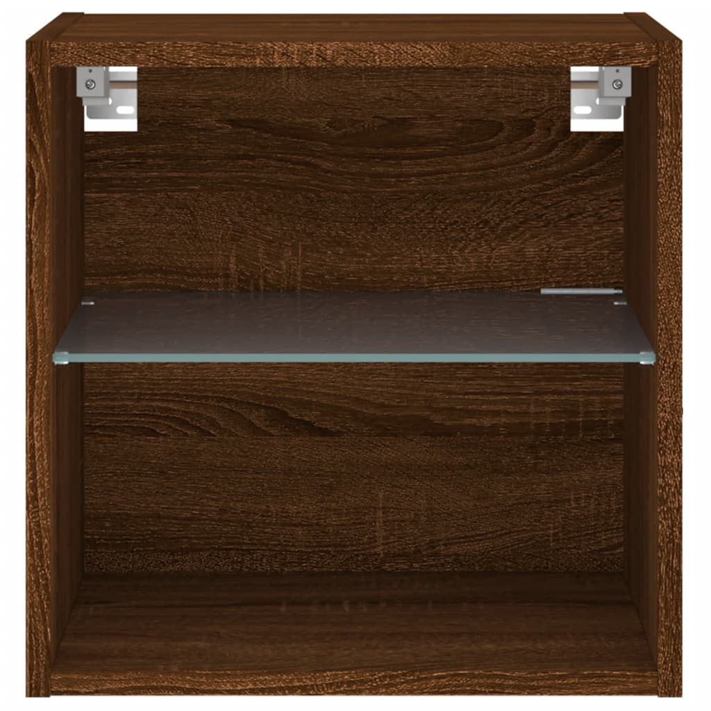 Bedside Cabinet with LED Lights Wall-mounted Brown Oak