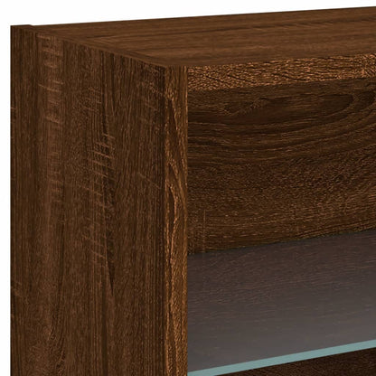 Bedside Cabinet with LED Lights Wall-mounted Brown Oak