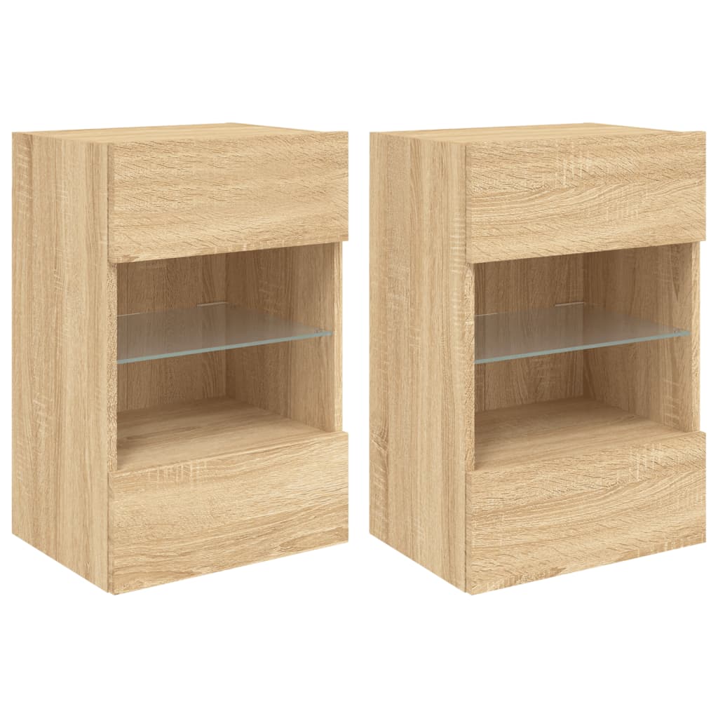 TV Wall Cabinets with LED Lights 2 pcs Sonoma Oak 40x30x60.5 cm