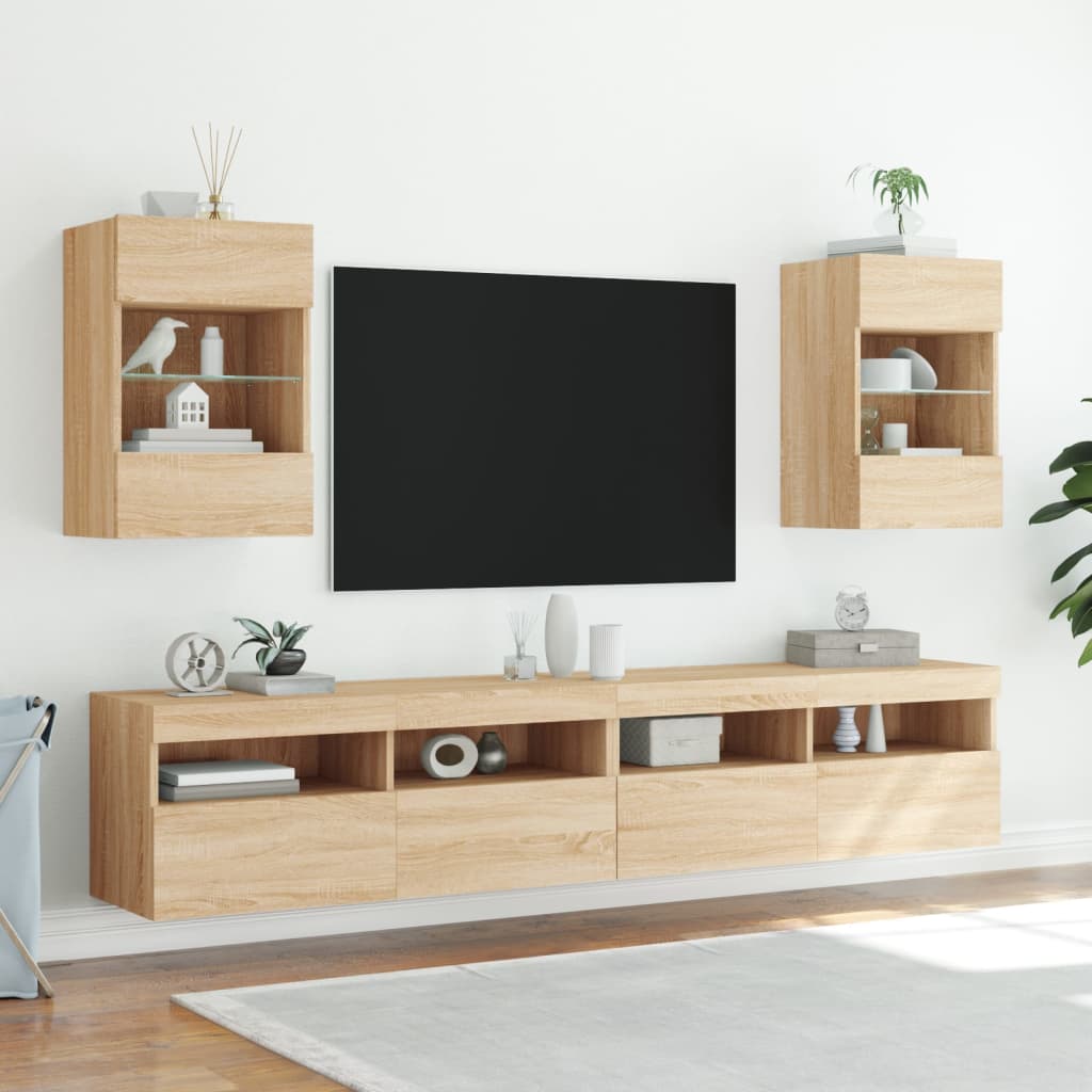 TV Wall Cabinets with LED Lights 2 pcs Sonoma Oak 40x30x60.5 cm