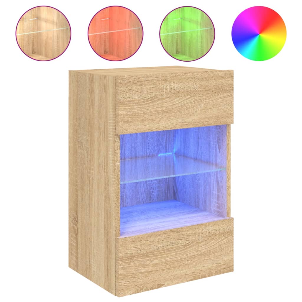 TV Wall Cabinets with LED Lights 2 pcs Sonoma Oak 40x30x60.5 cm