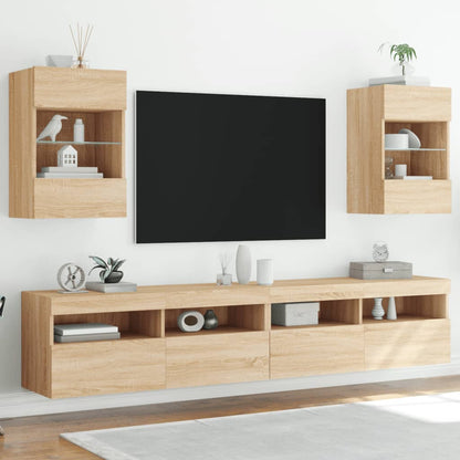 TV Wall Cabinets with LED Lights 2 pcs Sonoma Oak 40x30x60.5 cm