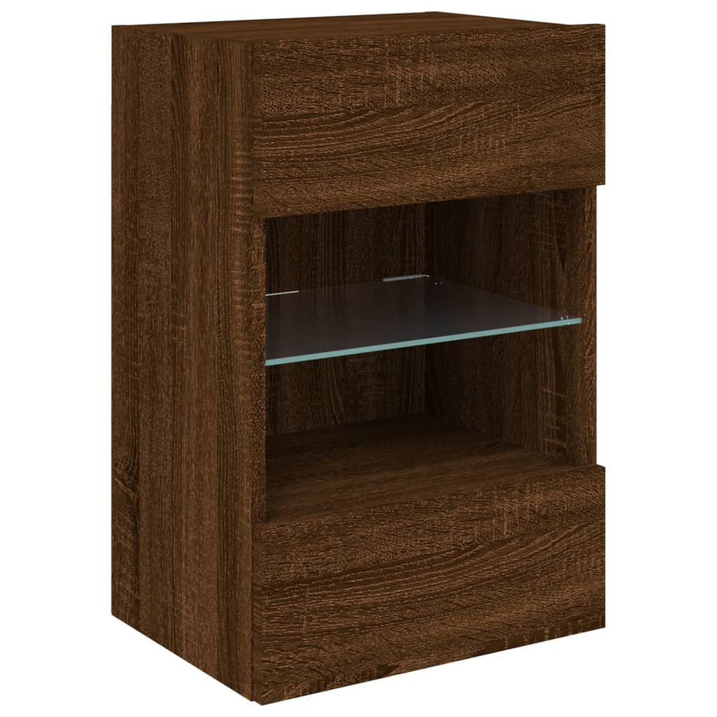 TV Wall Cabinet with LED Lights Brown Oak 40x30x60.5 cm