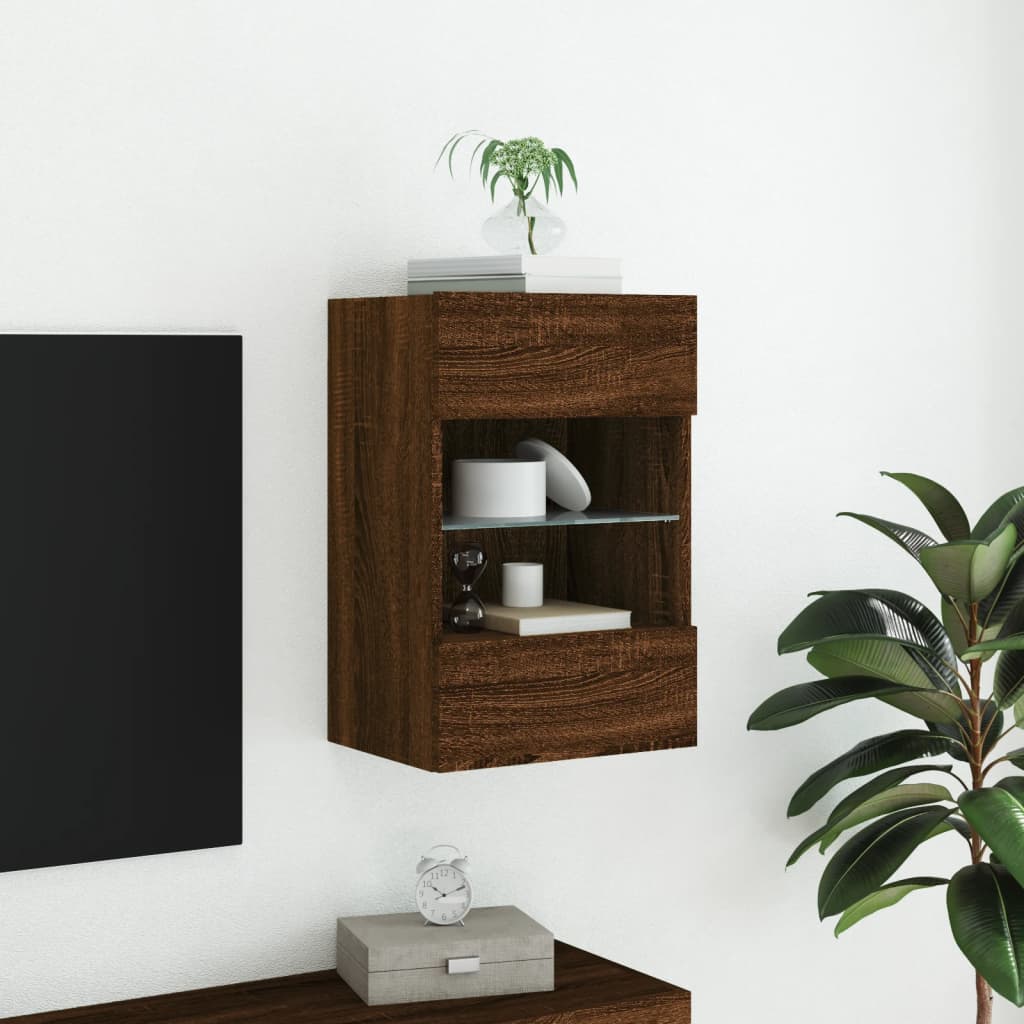 TV Wall Cabinet with LED Lights Brown Oak 40x30x60.5 cm