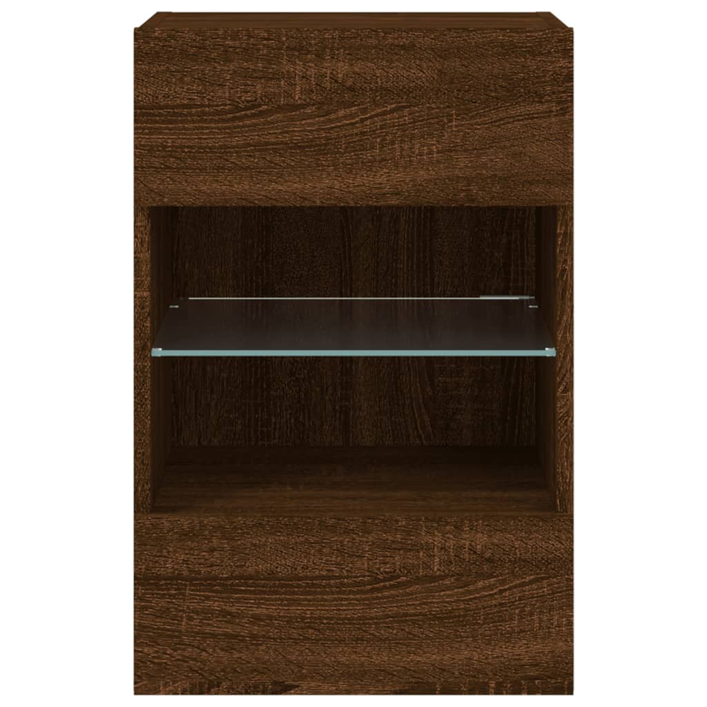 TV Wall Cabinet with LED Lights Brown Oak 40x30x60.5 cm