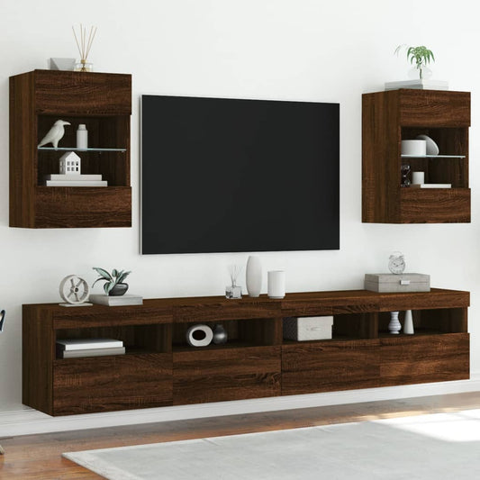 TV Wall Cabinets with LED Lights 2 pcs Brown Oak 40x30x60.5 cm