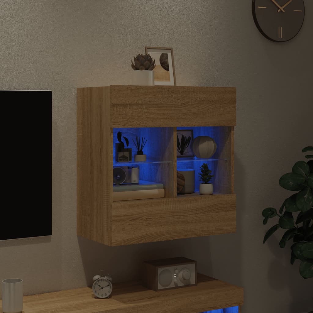 TV Wall Cabinet with LED Lights Sonoma Oak 58.5x30x60.5 cm