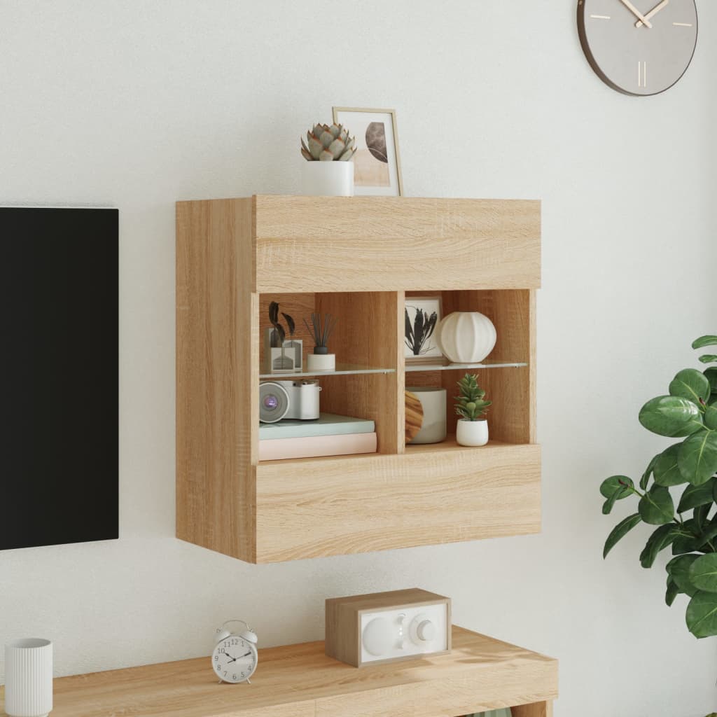 TV Wall Cabinet with LED Lights Sonoma Oak 58.5x30x60.5 cm