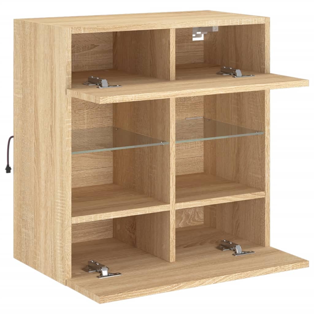 TV Wall Cabinet with LED Lights Sonoma Oak 58.5x30x60.5 cm