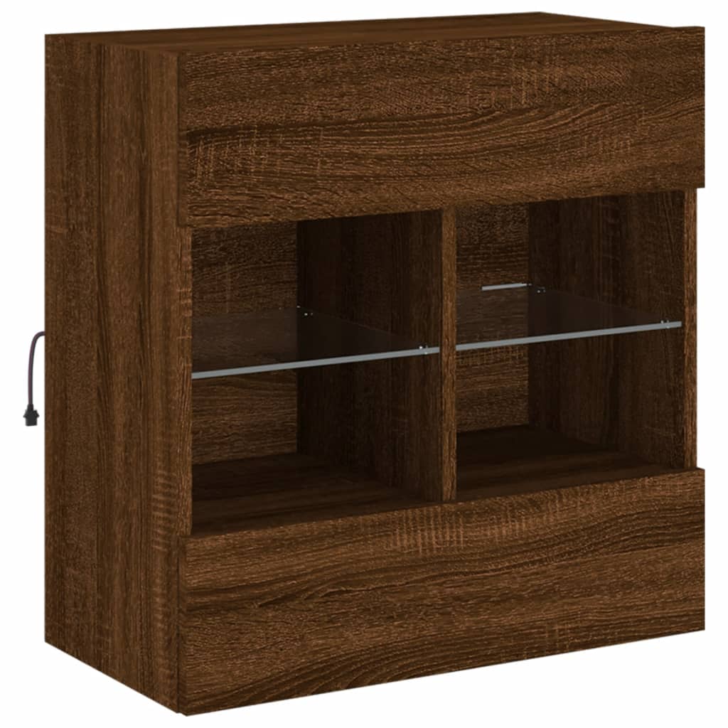 TV Wall Cabinet with LED Lights Brown Oak 58.5x30x60.5 cm