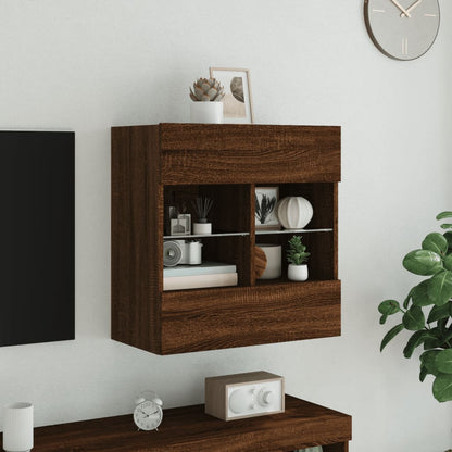 TV Wall Cabinet with LED Lights Brown Oak 58.5x30x60.5 cm