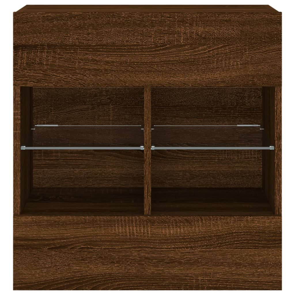 TV Wall Cabinet with LED Lights Brown Oak 58.5x30x60.5 cm