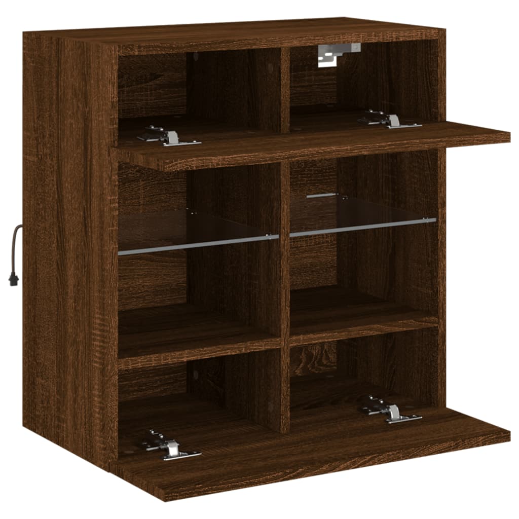 TV Wall Cabinet with LED Lights Brown Oak 58.5x30x60.5 cm