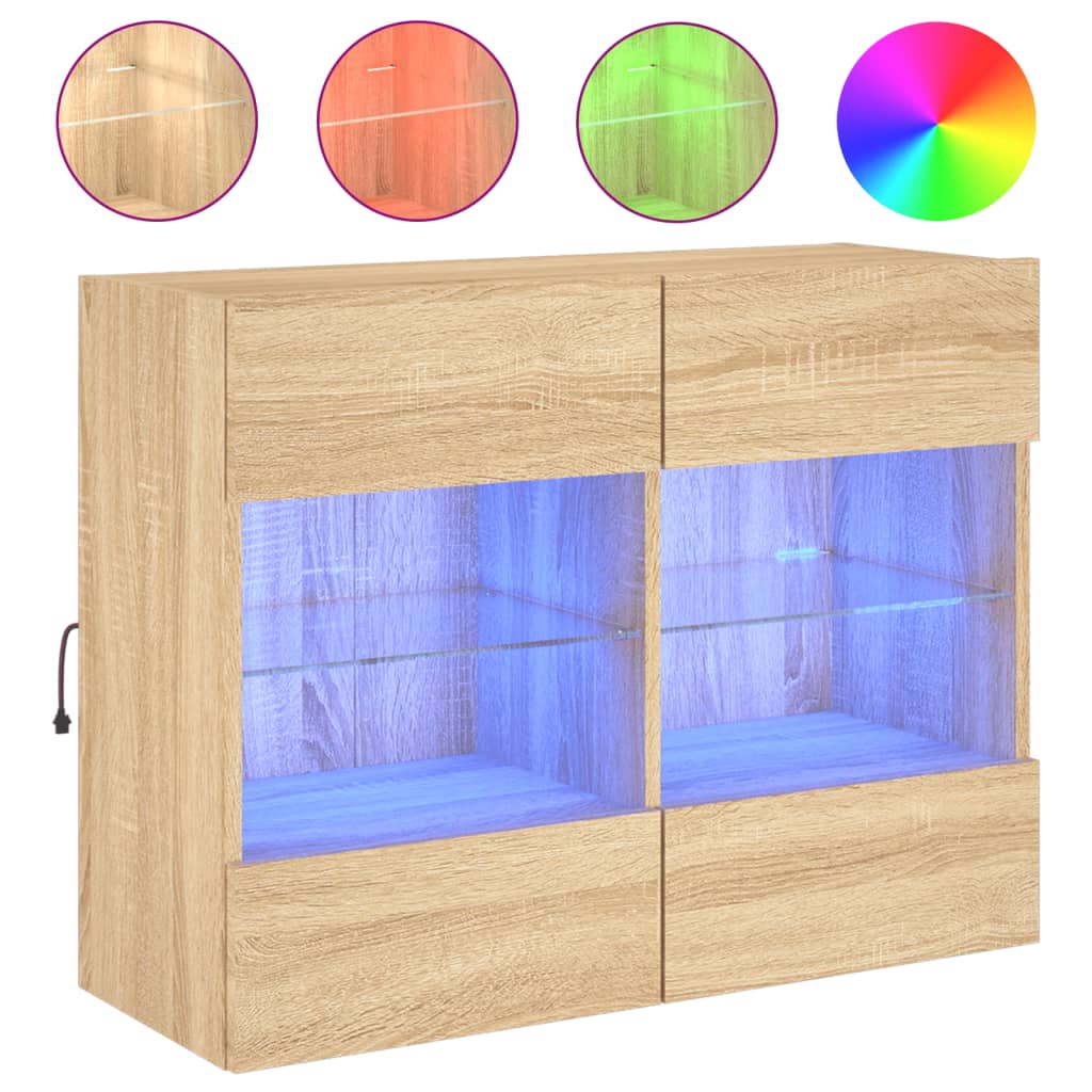 TV Wall Cabinet with LED Lights Sonoma Oak 78.5x30x60.5 cm