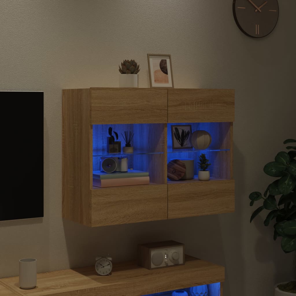 TV Wall Cabinet with LED Lights Sonoma Oak 78.5x30x60.5 cm