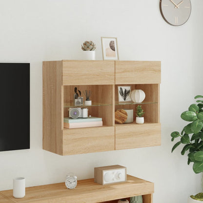 TV Wall Cabinet with LED Lights Sonoma Oak 78.5x30x60.5 cm